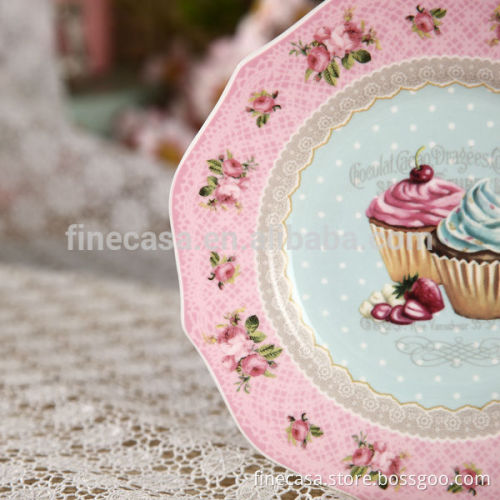 6.5 Inches Fine New Bone China Cut Edge Ceramic Flat Plate of Ice Cream